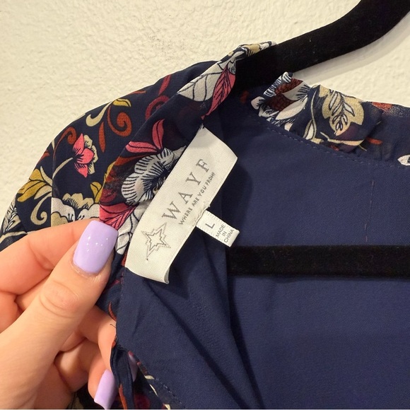WAYF Navy Blue Floral Long Sleeve Dress L - Picture 4 of 7